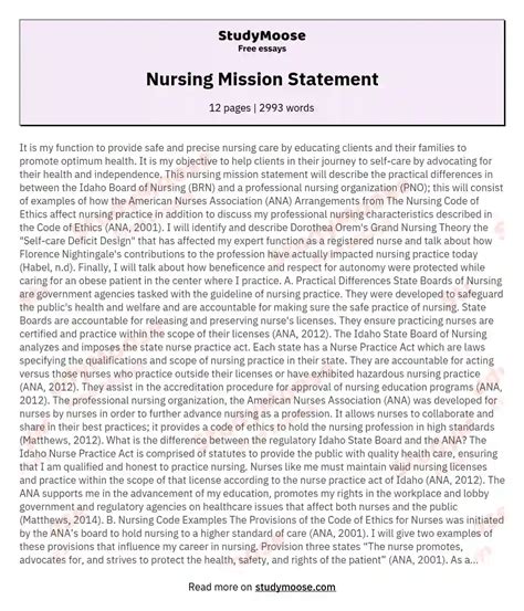 personal mission statement nursing